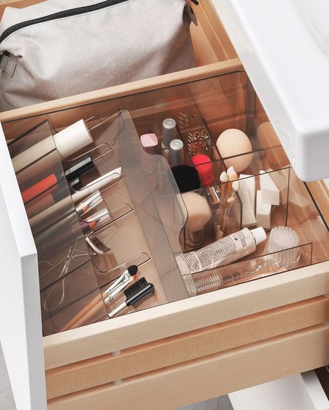 11 Best Organizers for Every Drawer in Your House | Ikea is a hero destination if you’re in the market for affordable organizers. The cult-favorite Godmorgan was designed specifically for the bathroom and helps banish makeup and skincare product clutter in one fell swoop via numerous compartments.  #organization #homeorganization #organizingideas #drawerorganization #realsimple Bathroom Drawer Organizer, Diy Makeup Organizer, Ikea Godmorgon, Bathroom Drawer Organization, Dresser Drawer Organization, Makeup Drawer Organization, Bathroom Drawers, Ikea Bathroom, Bathroom Organization Diy