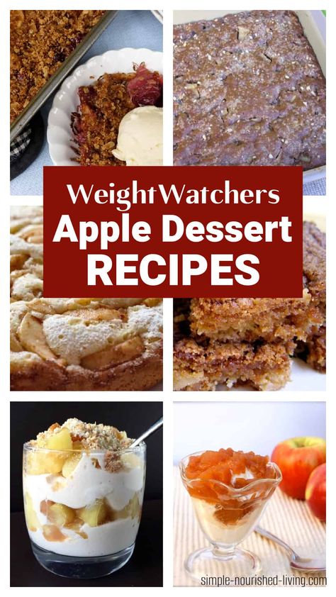 A great collection of Weight Watchers friendly apple dessert recipes. All Delicious. With Points! Apple cake, crisp, cobbler, parfait, nachos, compote, brownies & more! #weightwatchers #ww #apple #desserts #recipes #light #easy #healthy #points Heart Healthy Apple Dessert, Weight Watcher Cakes, Ww Apple Cake Recipe, We Dessert Recipes, Ww Thanksgiving Desserts, Ww Recipes Desserts, Weight Watchers Dessert Recipes Easy, Ww Apple Dessert, Ww Zero Point Dessert Recipes