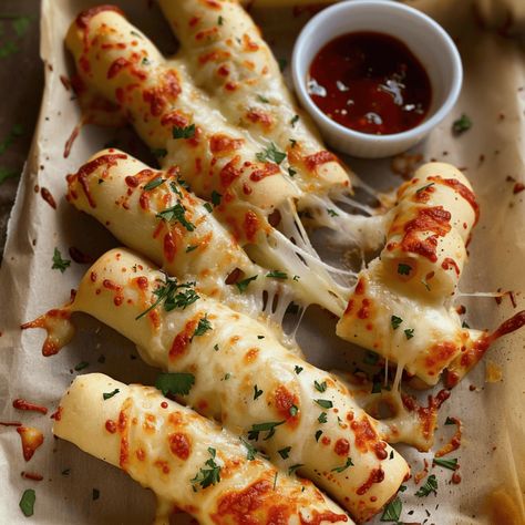 Cheese-Stuffed Breadsticks Cheese Breadsticks, Cheese Stuffed, Sourdough Cheese Sticks, Bread Stick, Cheese Stuffed Breadsticks, Bread Sticks, Stuffed Bread, String Cheese Recipes, Breadsticks Easy