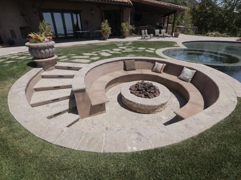 Big Firepits Backyard, Outside House Design, Pool Area Design, Massive Backyard, Fireplace Backyard, Outdoor Fire Pit Seating, Sunken Fire Pits, Fire Pit Seating Area, Outdoor Fire Pit Designs