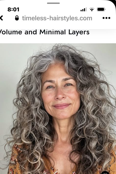 Colour For Grey Hair Highlights, Long Wavy Gray Hair, Long Gray Permed Hair, Long Wavy Grey Hair, Curly Grey Hair Natural Curls, Gray Blending, Long Layered Curly Grey Hair, Gray Highlights Brown Hair, Brown Hair Going Grey