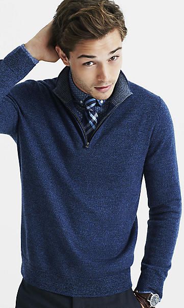 Tie And Sweater Men, Navy Sweater Outfit Fall, Navy Sweater Outfit, Tie Outfits Men, Zip Sweater Outfit, Polo Sweater Outfit, Nice Sweaters, Half Sweater, Cocktail Attire Men