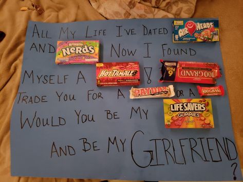 How I ask my girlfriend out!! Super easy and cute!! Asking To Be My Gf, Ask To Be Gf Ideas, Cute Valentines Asking, Cute Ways To Get Asked Out, Asking To Be Girlfriend Ideas Creative Poster, Cute Ask Out Ideas, Ways To Ask A Guy To Be Your Boyfriend, Will You Be My Girlfriend Proposal Ideas Creative, Ways To Ask Someone To Be Your Boyfriend