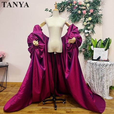 125.3US $ 30% OFF|Plum Taffeta Evening Dress Cape Fashionable Full Sleeves Off Shoulder Ruched Long Jacket Bolero Formal Lady Dress Outfit Cloak| |   - AliExpress Puff Sleeve Cape, Off Shoulder Cape, Asian Couture, Dress Cape, Long Cape, Shoulder Cape, Fashion Design Patterns, Big Shoulders, Lady Dress