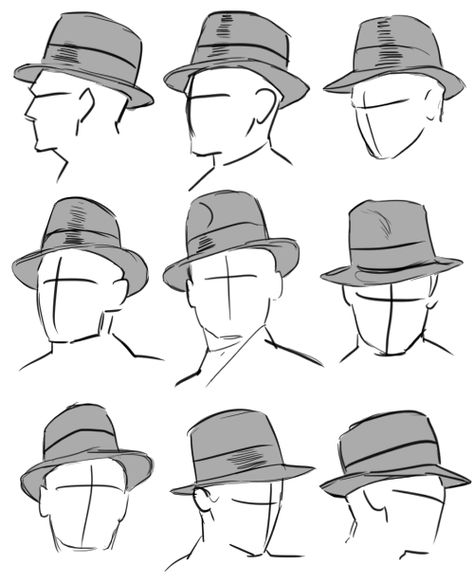 tricotee:    dunno if you guys were still wanting these hat refs butit’s fedora timeif I said I didn’t have enough misc. sketches and films filled with fedora-wearing crowds to produce dozens more reference plates the same size as this one, I’d be lyin’but for now, just this one with basic anglestilted a little, as was the fashion 얼굴 그리기, Poses References, Drawing Clothes, Character Design References, Drawing Poses, Drawing Reference Poses, Drawing Tips, Design Reference, Drawing Techniques