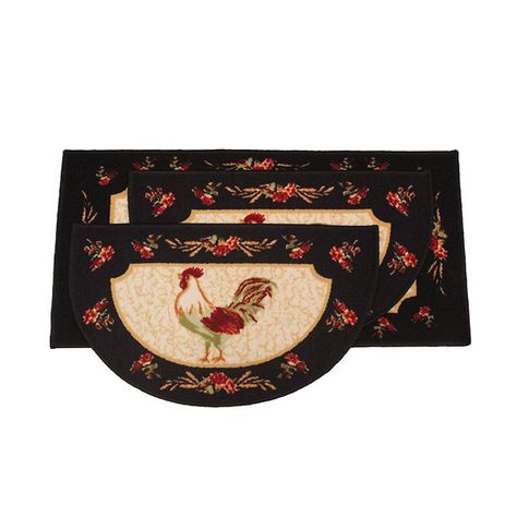 Kashi Home Rooster 3pc Kitchen Rug Set, (2) Slice 18"x30" Rugs, (1) 20"x40" Mat, Non-Slid Latex Back Preparing Vegetables, Rooster Rugs, Kitchen Area Rugs, Rooster Kitchen, Kitchen Rugs And Mats, Kitchen Stand, Kitchen Carpet, Durable Flooring, Rugs And Mats