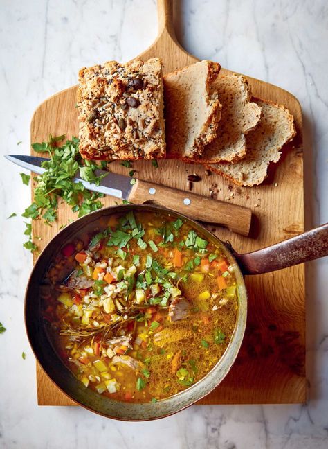 Rachel Allen Roast Lamb & Pearl Barley Soup Recipe | Ideas for Leftovers Spanish Tapas Recipes, Rachel Allen, Tapas Recipes, Pearl Barley, Barley Soup, Lamb Roast, Midweek Meals, Spicy Pork, Mary Berry