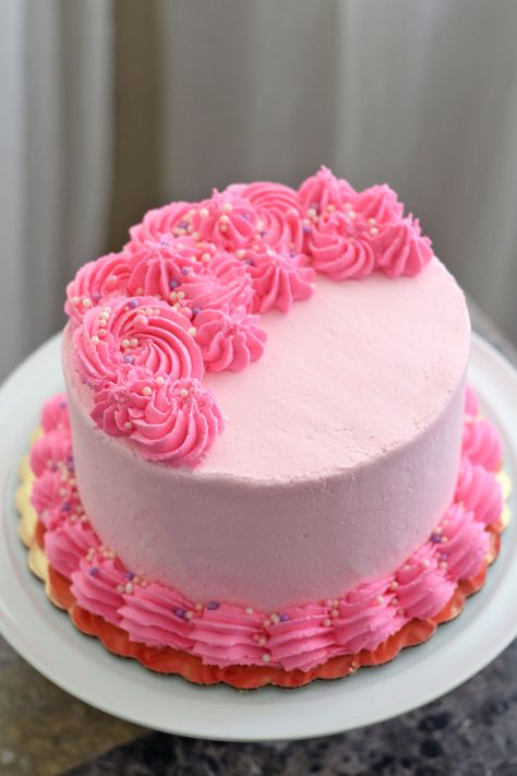 Pink Cake Inspiration, Butter Cream Cakes For Ladies, Pink Cake Decoration, Easy Pink Cake Decorating, 2 Teir Cakes Birthday Pink, Pink Two Layer Birthday Cake, 8 Inch Pink Birthday Cake, Pink Rosette Cake 2 Tier, Buttercream Birthday Cake