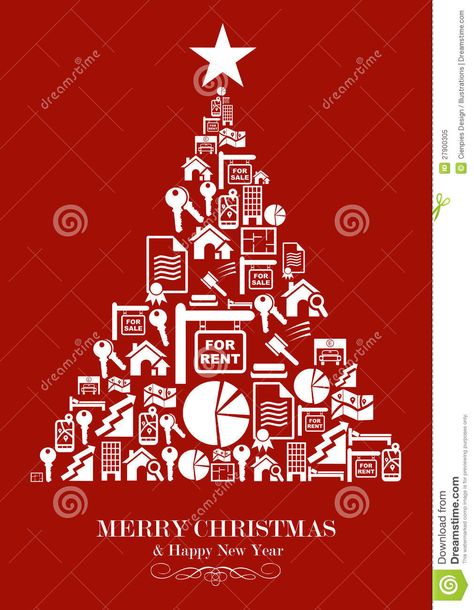 Real Estate Industry Christmas Tree - Download From Over 49 Million High Quality Stock Photos, Images, Vectors. Sign up for FREE today. Image: 27900305 Company Christmas Card Ideas, Real Estate Christmas Creative Ads, Xmas Graphic Design, Real Estate Christmas Cards, New Year Real Estate, Real Estate Holiday Cards, Christmas Tree Vector, Tree Vector Illustration, Company Christmas Cards