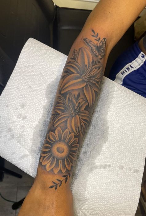 Flower Tattoos Lower Arm, Cover Up Flower Tattoos For Women, Quarter Sleeve Tattoos For Women Forearm, Sleeve Tattoos For Women Forearm, Tattoos Lower Arm, Tattoo Essential, Lower Arm Tattoos For Women, Quarter Sleeve Tattoos For Women, Tattoos For Women Forearm