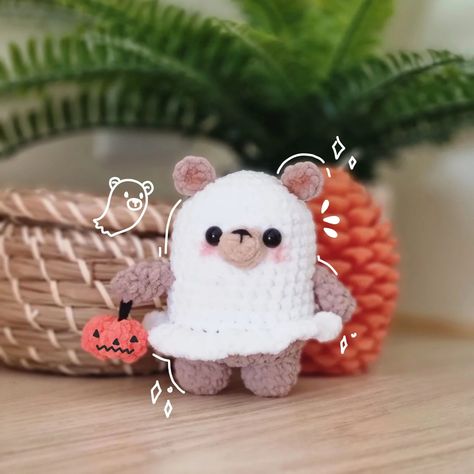 This adorable little ghost bear's pattern will be released tomorrow for everyone for FREE!! I hope you're as excited as I am! 🥰 See you all tomorrow for the pattern release day! 🫶🏻 . . . . . #crochet #crochetanimal #crochetbear #crochetamigurumi #amigurumi #pattern #crochetpattern #freepattern #free #freepatternamigurumi #plushie #plushiesofinstagram #crochetersofinstagram #crochetlove #plushieoftheweek Crochet Ghost Pattern Free, Bear Ghost, Ghost Bear, Little Ghost, Crochet Bear, Bear Pattern, Crochet Animals, Amigurumi Pattern, Crochet Amigurumi