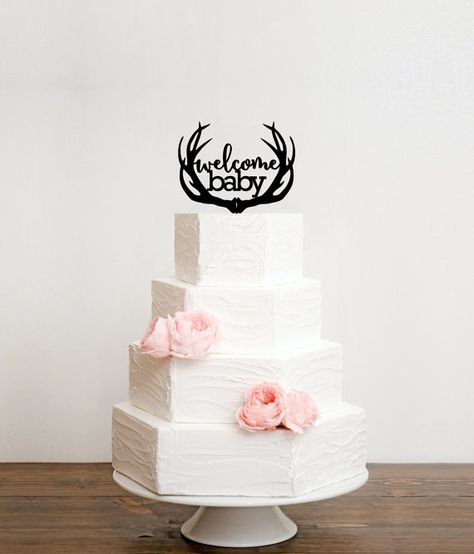 Welcome Baby with Deer Antlers Baby Shower Cake Topper Mr And Mrs Wedding Cake, Mr And Mrs Cake Topper, Mr And Mrs Cake, Bridal Shower Cake, Baby Shower Cake Topper, Pink Owl, Mr And Mrs Wedding, Baby Shower Cake, Shower Cake