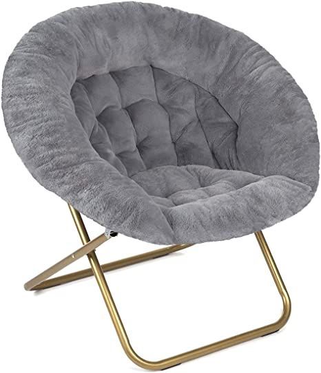 Milliard Cozy Chair/Faux Fur Saucer Chair for Bedroom/X-Large (Grey) Kids Lounge Chair, Saucer Chair, Moon Chair, Toddler Chair, Cozy Chair, 150 Lbs, Bedroom Chair, Grey Chair, Saucer Chairs