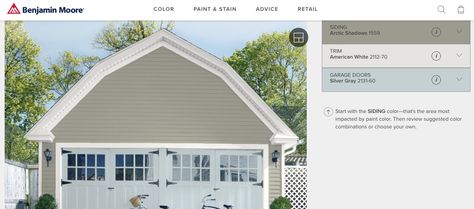 Arctic Shadows - Benjamin Moore Siding Colors, Benjamin Moore Colors, Paint Stain, Benjamin Moore, Paint Colors, Garage Doors, Shed, Siding, Outdoor Structures