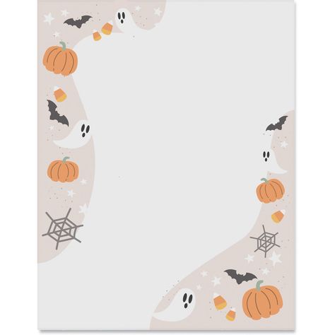 Fill the uniquely-shaped space of these Spooky Splendor Border Papers with lots of custom details about your Halloween events! Each white stationery paper features a collage of Halloween icons (ghosts, bats, pumpkins, candy corn, cobwebs) along two sides. The wavy white portion is perfect for personalization! Use our FREE downloadable templates to add you event details for corn mazes, pumpkin carving contests, haunted houses, harvest festivals, costume contests, Halloween dances, store promotion Halloween Border Wallpaper, Halloween Border Design, Printable Borders For Paper, Halloween Borders Frames, Halloween Border, Marcos Halloween, Picture Frame Template, Halloween Picture Frames, Fall Borders