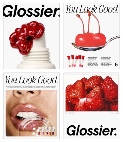 Rebranding Glossier, My Way - by Annie Dabir - Dabbling Creative Sales Promotion Ideas, Glossier Graphic Design, Glossier Newspaper, New Product Instagram Story, Make Up Advertising, Glossier Poster, Cosmetics Graphic Design, Glossier Ad Campaign, 90s Branding