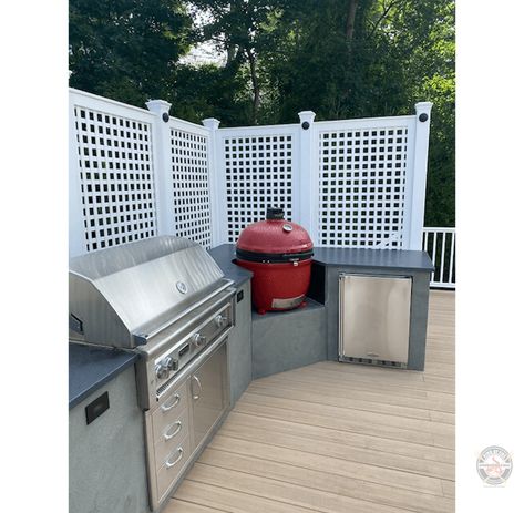 Outdoor Kitchen Ideas: Integrating a Kamado Joe into an Outdoor Kitchen - Ring of Fire | Outdoor Kitchens & Grill Store | Westchester County Kitchen Decorations Ideas, Decoration Ideas Kitchen, Modern Kitchen Apartment, Kitchen Decoration Ideas, Small Outdoor Kitchens, Makeover Kitchen, Grill Outdoor, Outdoor Grill Station, Fenwick Island