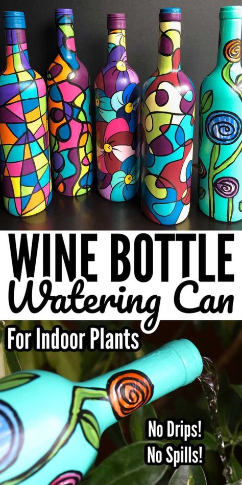 Watering Indoor Plants, Craft Projects For Adults, Arts And Crafts For Adults, Painted Bottles, Projects For Adults, Painted Wine Bottles, Diy Bottle Crafts, Acrylic Craft Paint, Craft Day