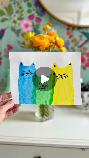 Mrs. Barnes on Instagram: "I thought paint scraping would be a fun lesson, and I experimented with PRiMO Tempera Paint colors and wow! I love the colors and I love these cats.   @primocolor_usa  #washablepaint #vibrantpainting #PRiMO #primousa #catcrafts #kidscrafts #springcraft" Mini Canvas Art Cat, Cat With Paintbrush, Tiny Cat Painting, How To Paint A Tabby Cat In Acrylic, Scrape Painting, Cat Impressionism, Tempera Paint, Washable Paint, Cat Crafts