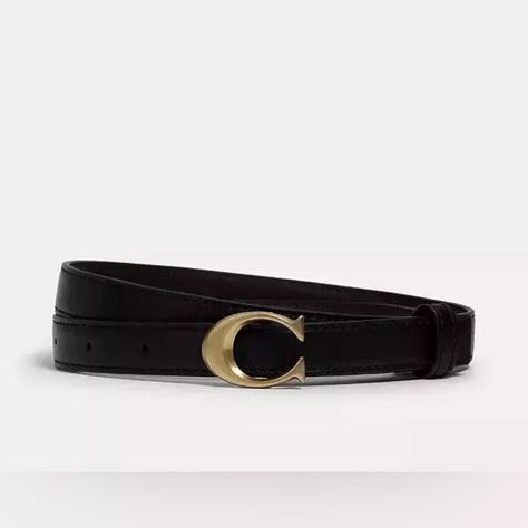 This Stunning Black Leather Belt By Coach Is A Must-Have Accessory For Any Fashion-Forward Woman. The Sleek Design Is Accented By A Gorgeous Gold-Tone Signature Buckle With A Metal Theme, Adding A Touch Of Glamour To Any Outfit. This Belt Is A Size Small And Has Never Been Worn, Making It Perfect For Any Coach Or Fashion Enthusiast. The High-Quality Leather Material Ensures Durability And Longevity, Making It A Wise Investment For Any Wardrobe. Add This Beautiful Belt To Your Collection Today! S Coach Black Belt, Elegant Black Belt With Logo Hardware, Designer Black Belt With Gold Buckle, Black Leather Belt With Gold-tone Hardware, Black Leather Belt Buckles With Gold-tone Hardware, Coach Accessories, Beautiful Belts, Black Leather Belt, Leather Material