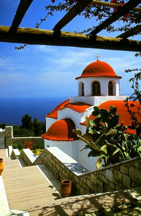 Greek Monastery Spanish Revival Architecture, Greece Homes, Greek Church, Church Icon, Spanish Revival, Spain And Portugal, Greek Islands, World Traveler, Travel And Leisure