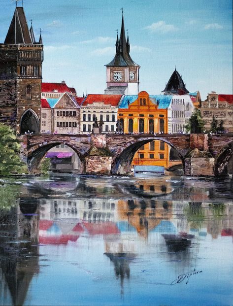 SOLD I like Prague. One of my favorite stories is the Charles bridge. Different artists have dozens of versions of images of this bridge. This time I focused on its reflection in the water. This variety of shades seemed to be the most alluring and interesting "PRAGUE" is original oil painting on canvas. Oil painting on canvas painted with the brushes and the palette knife. Size: 60:45cm (23,6':17,7') This painting will be a great home interior decoration and would be a wonderful gift. Prague Painting, Prague Charles Bridge, Prague City, Different Artists, Charles Bridge, Canvas Oil Painting, Oil Pastel Paintings, Outdoor Paint, Original Art Painting