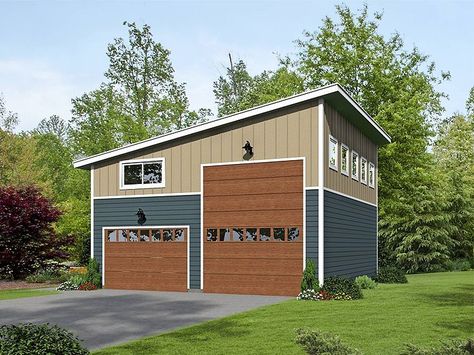 062G-0076: Modern RV Garage Plan with Loft Camper Garage, Rv Garage Plans, Garage Extension, Contemporary Garage, 2 Car Garage Plans, Garage Plans With Loft, Garage Plans Detached, Plan Garage, Carriage House Garage