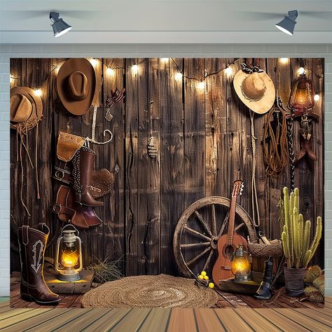 Faster shipping. Better service Cowboy Backdrop, Diy Fotokabine, Barn Backdrop, Cowboy Theme Party, Door Backdrops, Barn Photography, Party Fotos, Western Party, Wooden Barn