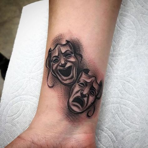 Drama Face Tattoo, Face Tattoo Ideas, Shen Long Tattoo, Scary Tattoos, Mask Tattoo, Latest Tattoos, Cool Small Tattoos, Small Tattoos For Guys, Face Tattoos