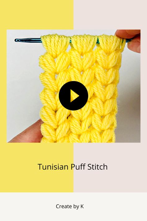 Tunisian Puff Stitch, Puff Heart Crochet, Puff Stitch Crochet, Crochet Stitches Video, Puff Stitch, Stitch Crochet, Puffed Heart, Crochet Stitch, Easy Crochet