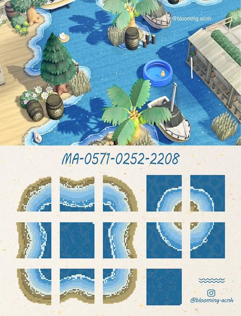 Acnh Ocean Path, Acnh Summer Island, Anch Paths, Acnh Summer, Acnh Art, Animal Crossing Qr Codes, Acnh Paths, Summer Island, Animals Crossing