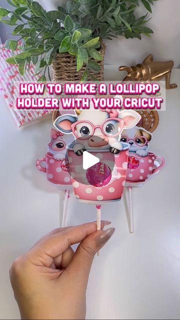 Reyna | DIY Crafter on Instagram: "Teaching How To Create A Lollipop Holder With Your Cricut On Design Space. This adorable DIY project is a cute way to elevate your birthday party, some Valentine’s goodie bags, as party favors, so many events. Let me know if you want the links to the images I used or the supplies I used. 🤗✨   #cricuttutorial #cricutmade #lollipop #lollipopholder #cricutproject #cricutnewbie #cricutforbeginners #diycrafts #papercrafts #designspace #birthdaydecorations #birthdaydecor #partyfavor #diypartydecor" Cricut Lollipop Holder, Cricut Videos, Lollipop Craft, Lollipop Holder, Nail Polish Holder, Cricut Craft, Kids Food, Cricut Free, Cricut Tutorials