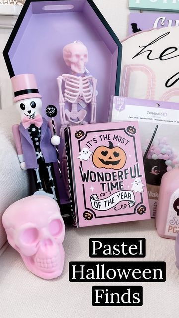 Maggie Bratcher on Instagram: "Pastel Halloween decor finds! These were too sweet to pass up! I can't wait to decorate Everly's room with these! 💜🩷 Everything is linked in my bio! #pinkhalloween #pastelhalloween #kidshalloween #halloweendecor #halloween2023 #codeorange2023 #spookyseason #homegoodshalloween #tjmaxxhalloween #michaelshalloween #13daysofhalloween #halloweendecorations" Pastel Goth Halloween Decor, Pastel Halloween Decorations Outdoor, Pastel Goth Living Room, Diy Pastel Halloween Decor, Princess Apartment, Pastel Goth Home Decor, Halloween Cubicle, Pastel Halloween Decor, Witchy Ideas