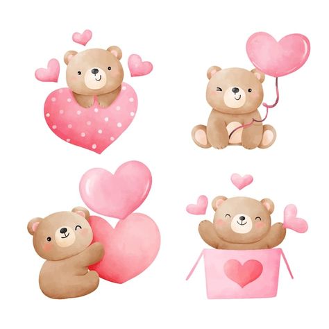 Vector draw cute bear with pink heart fo... | Premium Vector #Freepik #vector #cute-bear #baby-bear #watercolor-bear #teddy-day Teddy Day Drawing, Valentines Bear Drawing, Valentines Day Cute Drawings, Valentine's Day Drawings, Valentines Pictures, Valentine Teddy Bear, Valentine Illustration, Happy Valentines Day Pictures, Valentine Drawing