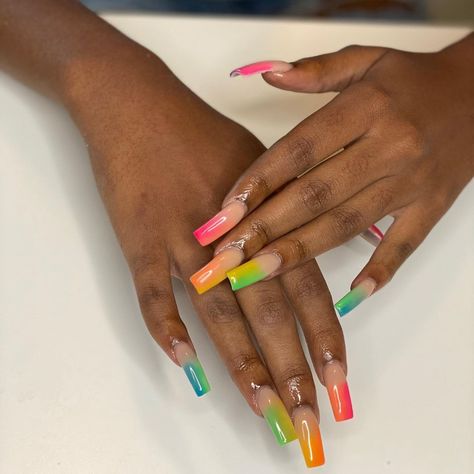 #DidYouGetNailDYet? 💕 on Instagram: “Taste the rainbow 🌈💛 Want this look? Book under “tri-ombré fullset” #explore #nailgoals #denailtech #nails #bmorenailtech #msu #dsu #ud…” Multicolour Ombre Nails, 2 Color Ombre Nails, Rainbow Ombre Nails, Nail Sets, Taste The Rainbow, Baby 2, Rainbow Nails, Nail Inspiration, Look Book