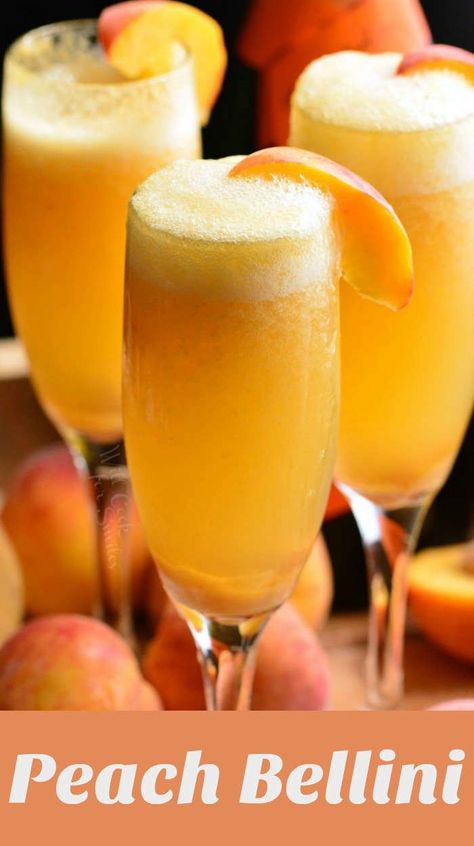 Peach Bellini recipe. This Peach Bellini is an easy and refreshing cocktail made with fresh peach puree, a little honey for sweetness, and Prosecco. #cocktail #drink #brunch #peach #champagne #prosecco #bellini Brunch Baby Showers, Belini Recipe, Peach Bellini Recipe, Peach Bellini Cocktail, Fresh Peach Recipes, Bellini Cocktail, Bellini Recipe, Mimosa Recipe, Prosecco Cocktails