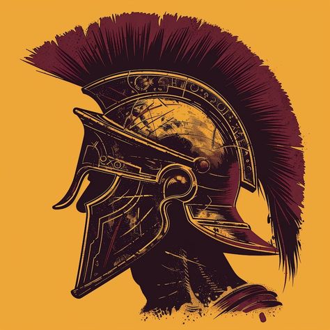 Today's Midjourney Experiment. Prompts: Spartan helmet, profile shot, graphic novel style, brandmark, high contrast, iconic, monochromatic, deep burgundy, etched Greek patterns and markings, isolated, flat gold background --stylize 300 --v 6 Graphic Novel Style, Icon Helmets, Newsletter Inspiration, Greek Pattern, Spartan Helmet, Helmet Design, Gold Background, Deep Burgundy, High Contrast