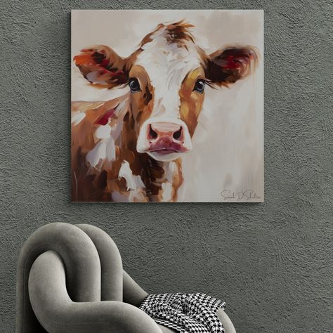 Hand painted Cow Print on Premium Canvas Farmhouse Wall Decor Artwork for Ranch House Country Interior Decor for Farmer Gift for Cow Lover Baby Animal Painting, Cow Paintings On Canvas, Cow Artwork, Art Markers Drawing, Highland Cow Painting, Cow Art Print, Farmhouse Paintings, House Country, Wall Decor Artwork