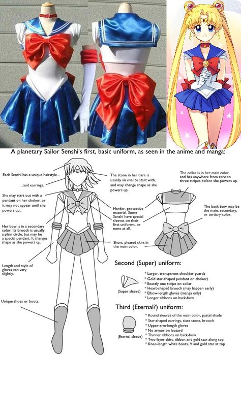 Sailor Basic Uniform                                                                                                                                                     More                                                                                                                                                                                 Más Sailor Moon Uniform, Sailor Moon Cosplay Tutorial, Sailormoon Costumes, Sailor Moon Halloween Costume, Sailor Moon Cosplay Costumes, Sailor Moon Party, Moon Outfits, Diy Fantasia, Accessories Cosplay