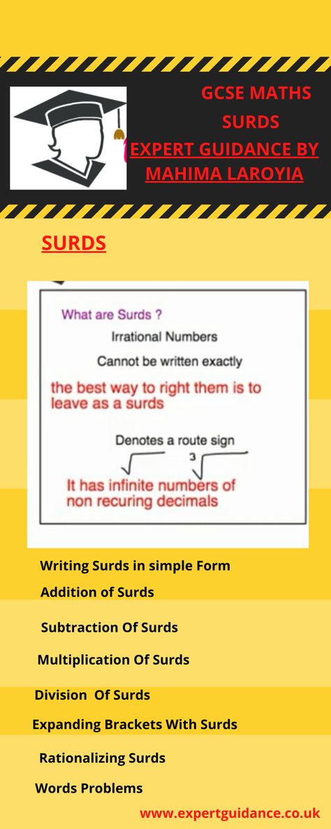 a) Writing surds in simple form b) Addition of Surds  c) Subtraction of Surds  d) Multiplication of Surds  e) Division of Surds  f) Expanding brackets with Surds  g) Rationalizing Surds  h) Surds Word problems Surds Notes, Inverse Operations Multiplication And Division, Estimating Sums And Differences, Repeated Subtraction Division, Maths Sums, One Step Addition And Subtraction Word Problems, Maths Revision, Gcse Maths Revision, Gcse Maths