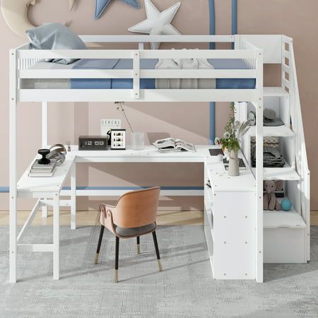 Girls Loft Bed With Desk Room Ideas, Double Loft Bed With Desk Underneath, Bed With Desk Underneath Cheap, Loft Bed Ideas For Small Rooms Adult, Queen Loft Bed For Adults, Small Kids Bedroom Ideas, Full Size Low Loft Bed, Loft Bed With Desk Underneath, Cheep Loft Beds