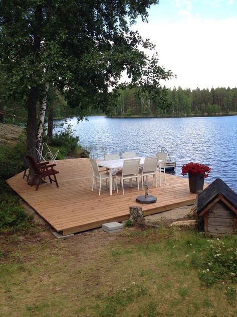 Swim Dock Ideas, Farm Pond Dock Ideas, Lake Front Deck Ideas, Pond Dock Ideas Decks, Small Lake Dock, River Dock Ideas, Lake House Backyard Ideas, Small Dock Ideas, Lakefront Landscaping Ideas