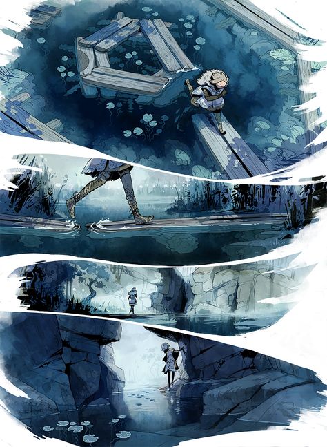 Illustrated Backgrounds, Pose Running, Cave Water, Stand Still Stay Silent, Storytelling Art, Storyboard Art, Background Fantasy, Graphic Novel Illustration, Comic Pages