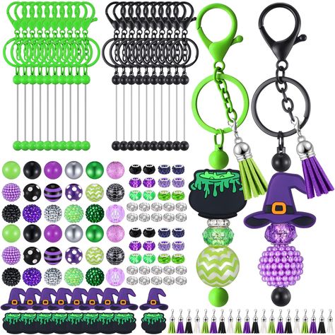 PRICES MAY VARY. Ample Quantity for You: the package contains 20 pieces of beaded keychains, 80 pieces of beads, 20 pieces of keychain tassels with clip rings, which can be completely made into 20 sets of keychains, and the quantity is enough for your daily use and replacement needs, and you can give them as gifts to others Enjoy the Fun of DIY: these beads of this beadable keychain bar set are Halloween themed with black, green and purple colors, and you can decorate your beaded keychain with t Halloween Silicone Bead Keychain, Purse Charms Diy, Beads Tassels, Silicone Keychain, Keychain Making, Bead Keychain, Car Charms Mirror, Money Makers, Halloween Beads