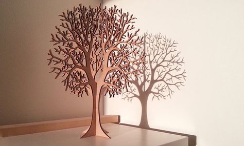 Laser Cut Tree Designs - Creative ... Table Tree, 3d Tree, Laser Cut Wood Crafts, Fake Trees, Laser Projects, Laser Ideas, Laser Cnc, Farmhouse Decoration, Wooden Tree