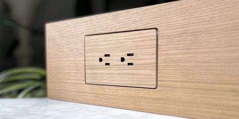 Electrical Outlet Wood Faceplate Install – Flushtek Modern Luxury Design, Baseboard Trim, Electrical Outlet Covers, Oak And Walnut, Material Board, Paint Matching, Easy Wood, Outlet Cover, Box Template