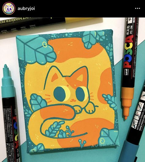 Posca Illustration Doodle Art, Painting Ideas With Posca Pens, Posca Cat Art, Guache Cat, Posca Art On Canvas, Drawing Acrylic Easy, Things To Draw With Acrylic Markers, Posca Art Animals, Posca Markers Art Ideas