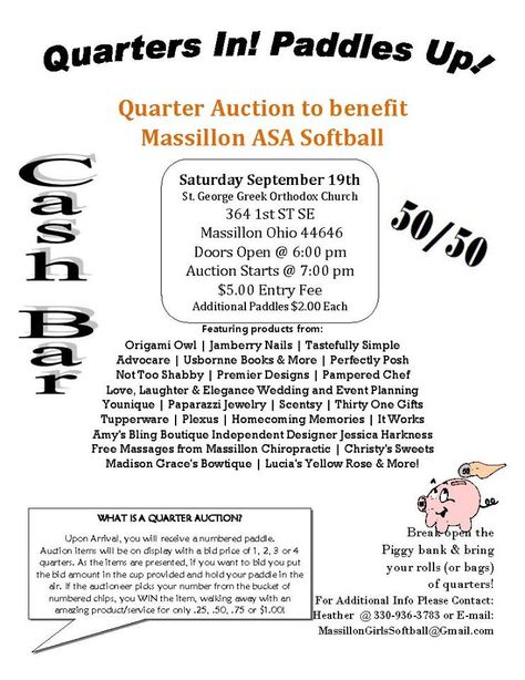 Quarter Auction Ideas, Spaghetti Fundraiser, Quarter Auction, Benefit Ideas, Auction Games, St Baldricks, Pto Board, American Legion Auxiliary, Walk To End Alzheimer's