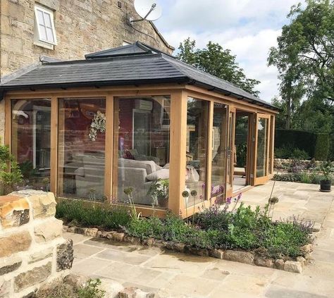 10 Stunning small orangery extension ideas | Fifi McGee Small Orangery Extension, Small Conservatory Interiors, Small Orangery, Small Conservatory, Oak Framed Extensions, Orangery Extension, Conservatory Interior, Cottage Extension, Glass Porch