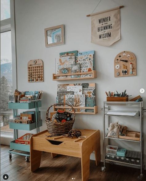 The Ultimate List of Homeschool Room Ideas & Organization Homeschool Wall Organization, Homeschool Corner Space In Living Room, Minimalist Homeschool Space, Homeschool Area In Living Room, Vintage Homeschool Room, Kindergarten Homeschool Room, In Home Preschool Set Up, Boho Homeschool Room, Homeschool Area Ideas Small Spaces